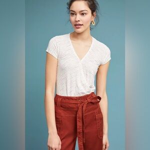 Anthropologie Maeve‎ Leila Striped Cap Sleeve Wrap Top Size XS